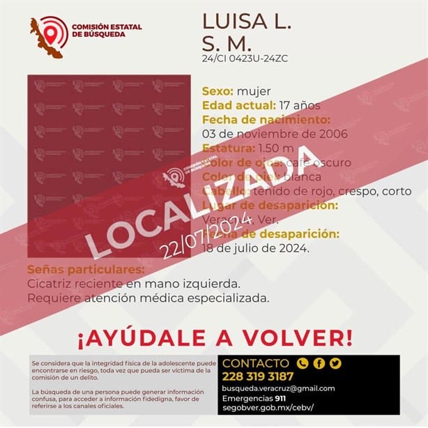 Localizan con vida a Luisa Lizetth, una de las 4 que desaparecieron en Veracruz