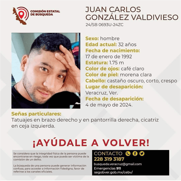 Buscan a Juan Carlos González Valdivieso, desaparecido desde el 4 de mayo en Veracruz