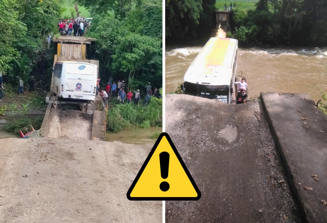 Colapsa puente en Veracruz: Autobús con 20 pasajeros cae al río y deja cinco lesionados