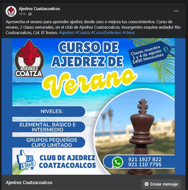 Ajedrez en Coatzacoalcos: ¿dónde y cuáles son los costos del curso?