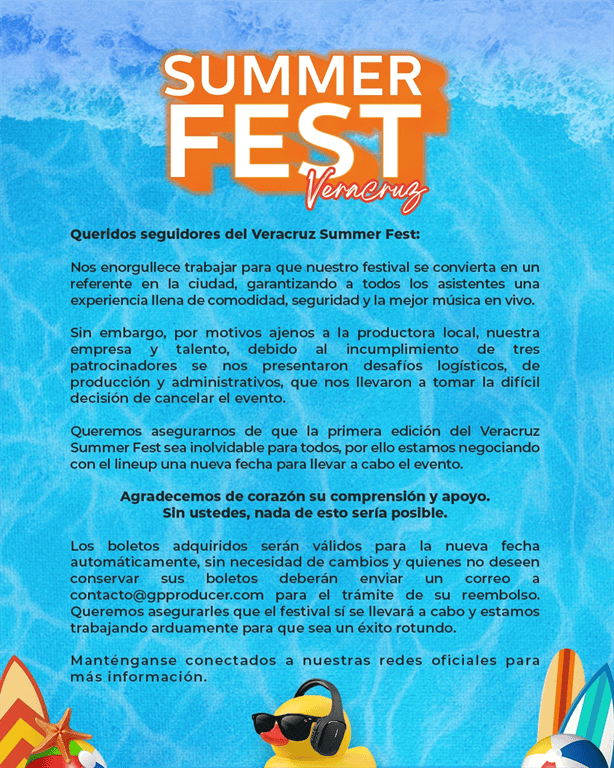 Cancelan el Summer Fest Veracruz 2024
