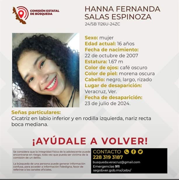 Hanna Fernanda de 16 años desapareció en Veracruz