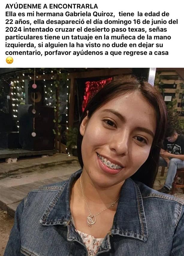 Reportan que Gabriela, de Huatusco, desapareció buscando el sueño americano