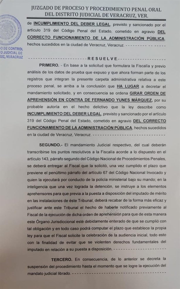 Giran nueva orden de aprehensión contra Fernando Yunes por presunto daño patrimonial