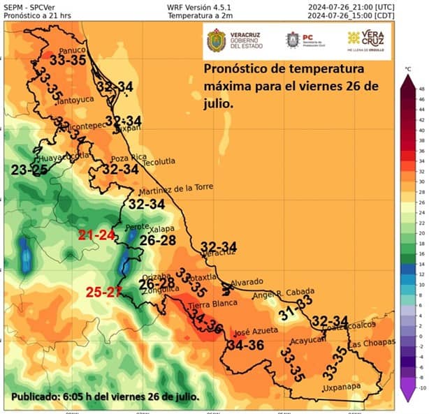 Así estará el clima en Veracruz este viernes 26 de julio de 2024