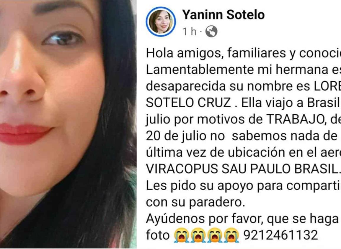 Buscan a Lorena Sotelo; desaparece tras viajar de Coatzacoalcos a Brasil