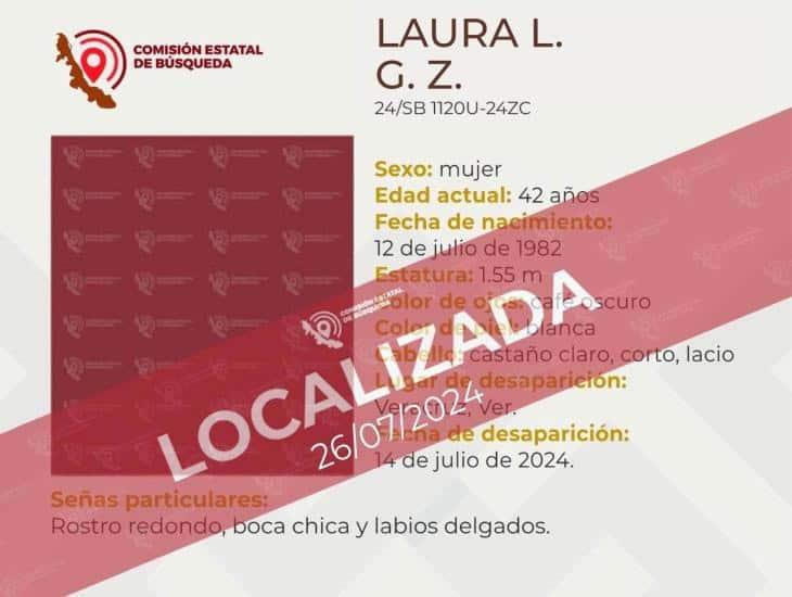 Localizan con vida a Laura Lilia, había desaparecido en Veracruz desde el 14 de julio