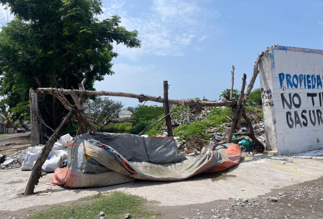 Vecinos de la colonia Pinos en Veracruz lidian con basurero en lote baldío