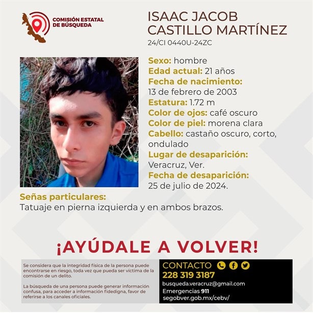 Isaac Jacob Castillo cumple 5 días desaparecido en la ciudad de Veracruz