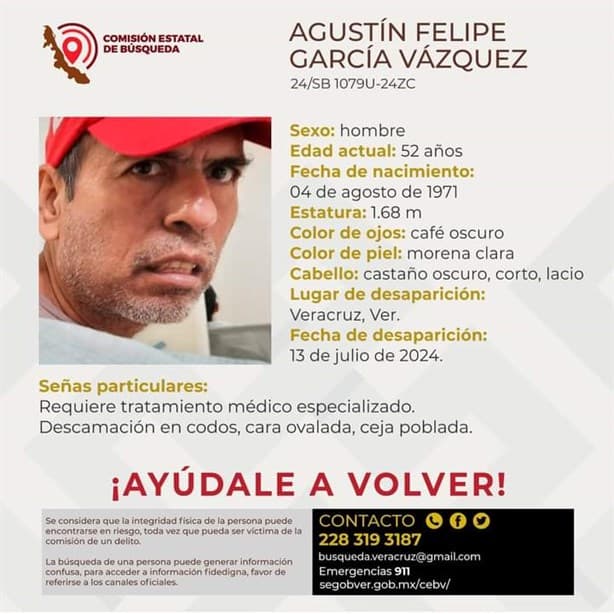 Piden ayuda para encontrar a Agustín Felipe García; desapareció en el puerto de Veracruz