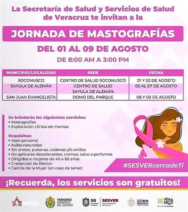 Llega jornada de mastografías al sur de Veracruz; lugares y fechas