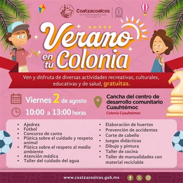 Con estas actividades contará programa Verano en tu colonia en Coatzacoalcos; lugar y fecha