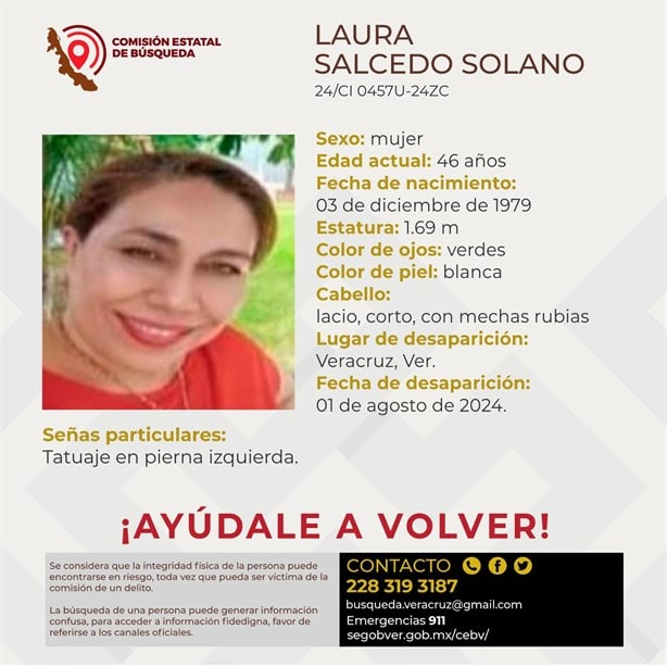 Buscan a Laura Salcedo, la primera mujer desaparecida en agosto de 2024 en Veracruz