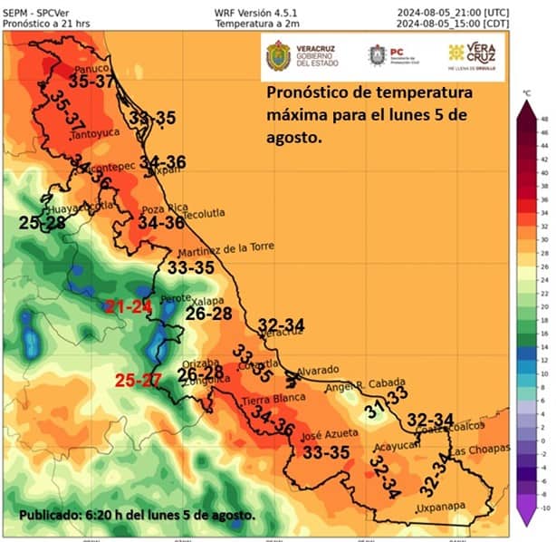 Así estará el clima en Veracruz este lunes 05 de agosto de 2024