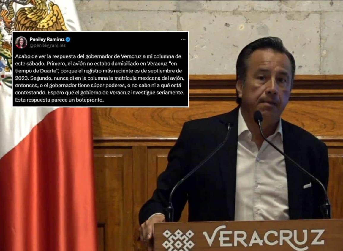 Peniley Ramírez expone a gobernador de Veracruz tras postura sobre avión que usó ‘Mayo’ Zambada