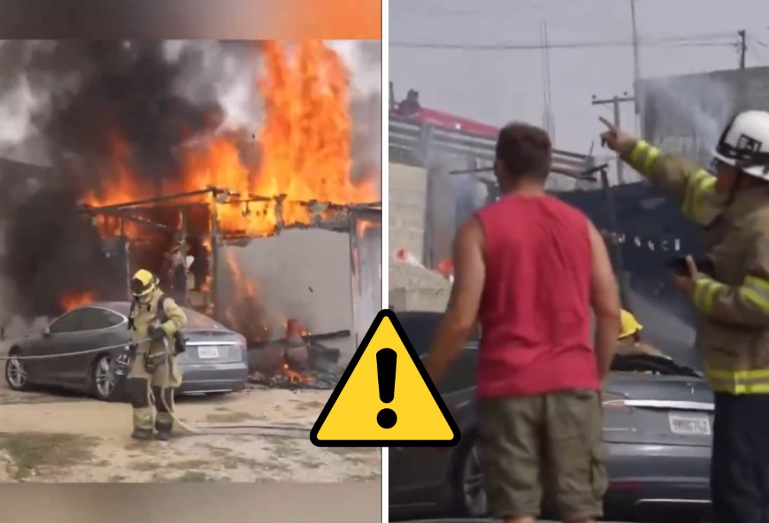 Intenta cargar su Tesla en un poste y provoca incendio en Tijuana | VIDEO