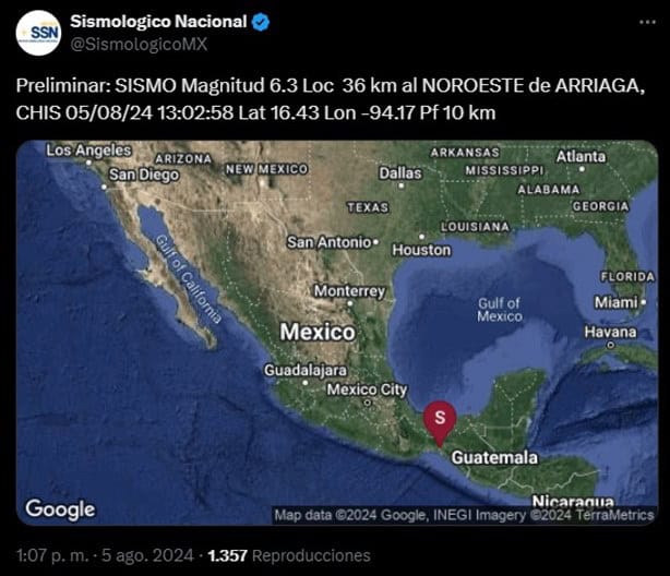 Sismo sorprende a Coatzacoalcos este lunes 5 de agosto ¿hubo afectaciones?