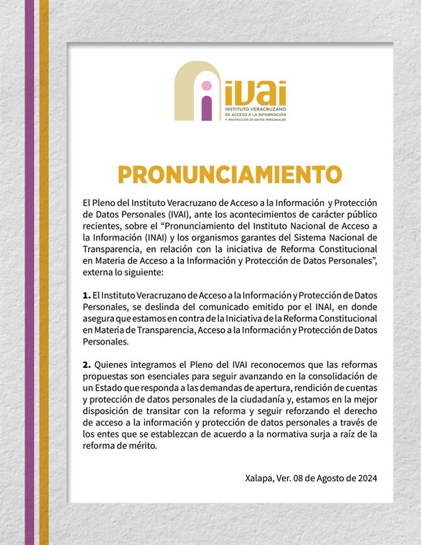 IVAI, a favor de reforma federal en transparencia; se desmarca del INAI