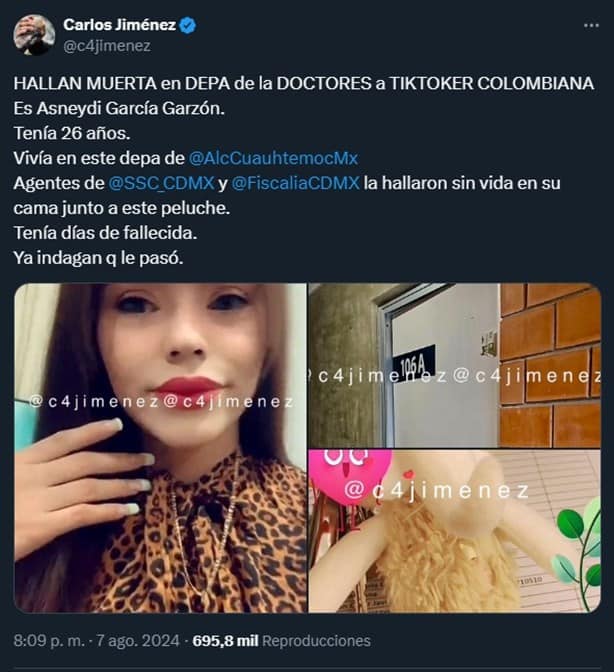 Asneydi García: Lo que sabemos de la muerte de la tiktoker colombiana en la CDMX