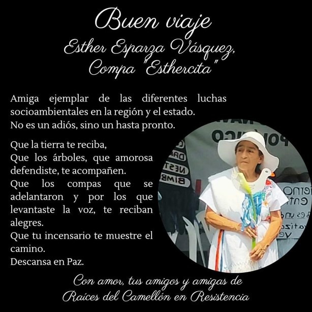 Buen viaje, Esthercita, solidaria con luchas socioambientales en Veracruz