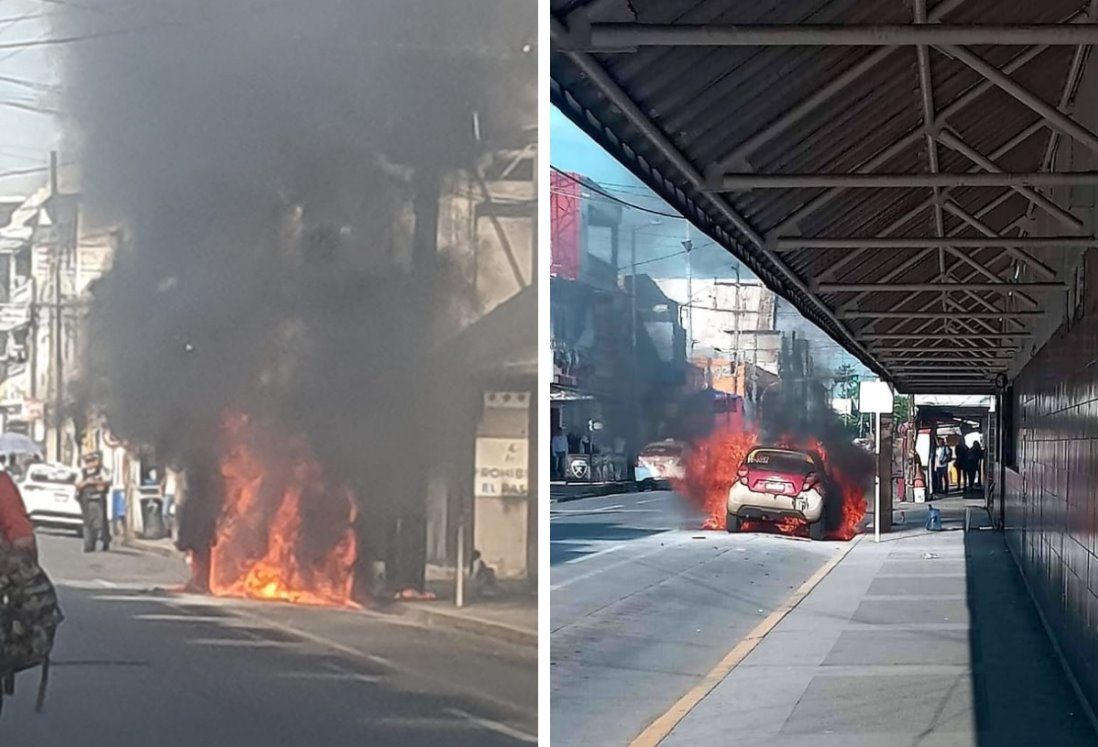 Taxi se incendia y moviliza a Bomberos de Veracruz: chofer salva su vida