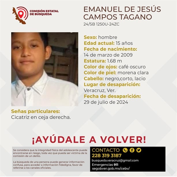Emanuel de Jesús de15 años salió de su casa en el fraccionamiento Oasis; lleva 20 días desaparecido