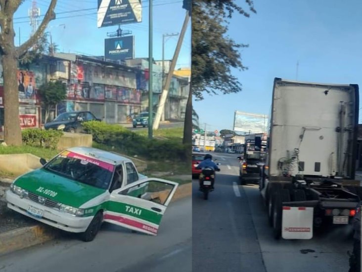 Tractocamión embiste a un taxi sobre Lázaro Cárdenas en Xalapa