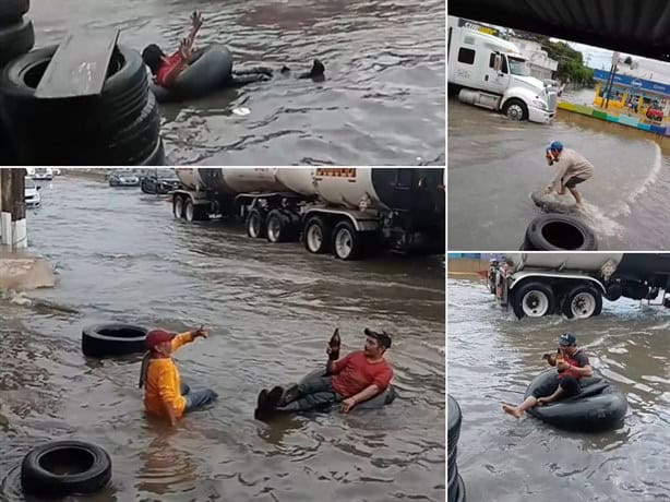 Al mal tiempo, ¿una caguama?; así se divierten trabajadores tras tormenta en Coatzacoalcos l VIDEO