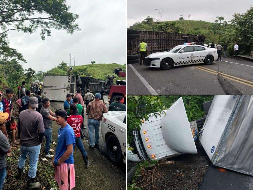 Guardia Nacional evita rapiña de electrodomésticos tras volcadura en el sur de Veracruz