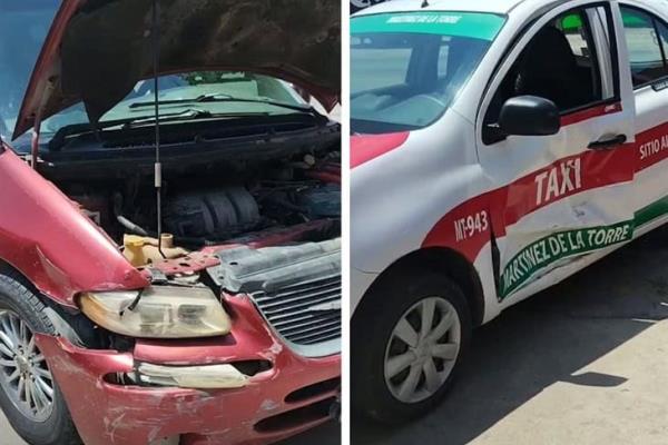 Sin autoridades presentes, taxi y camioneta chocan en libramiento Martínez de la Torre