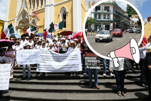 Trabajadores del Poder Judicial se manifiestan en el centro de Xalapa 