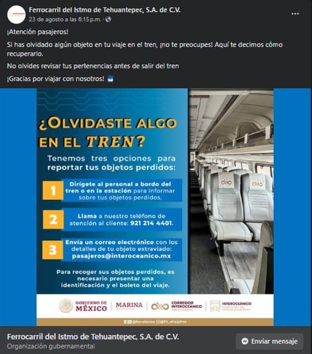 Así puedes recuperar tus objetos olvidados en el Tren Interoceánico