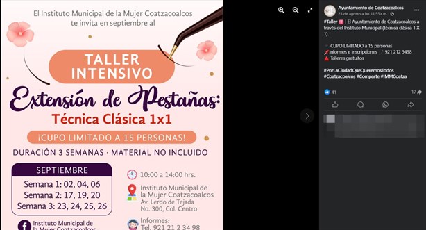 Taller de extensión de pestañas GRATIS en Coatzacoalcos ¿cuándo y dónde?