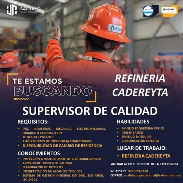 Refinería Cadereyta ofrece vacante de supervisor en el sur de Veracruz: requisitos