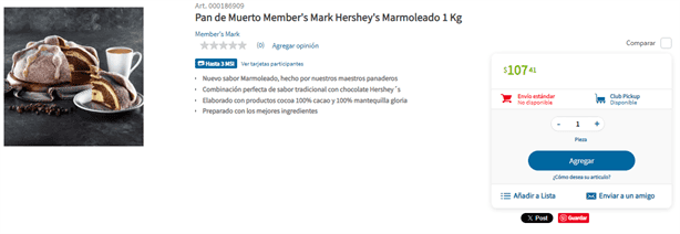 ¡Ya hay! esto cuesta el pan de muerto Hersheys en Sams Club