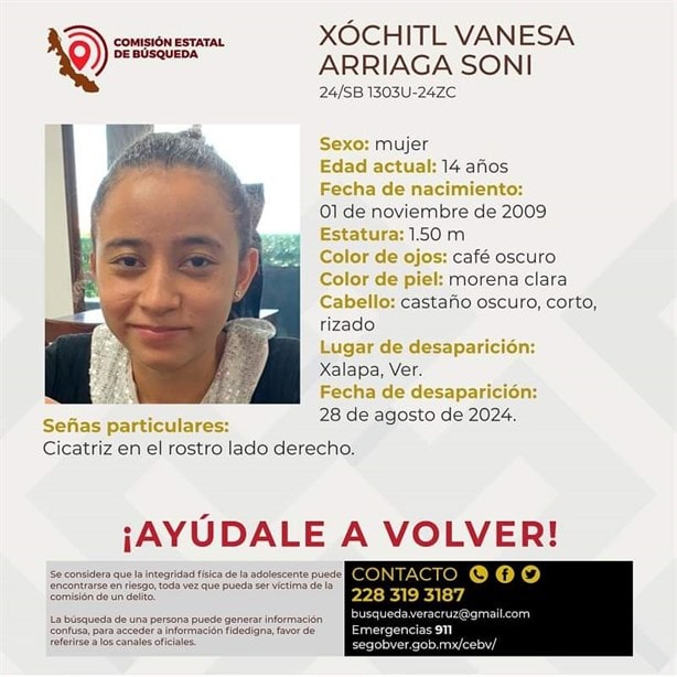 Xóchilt Vanesa Arriaga Soni; desparece en Xalapa menor de 14 años