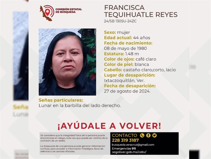 Se busca a Francisca, de 44 años, desapareció en Ixtaczoquitlán