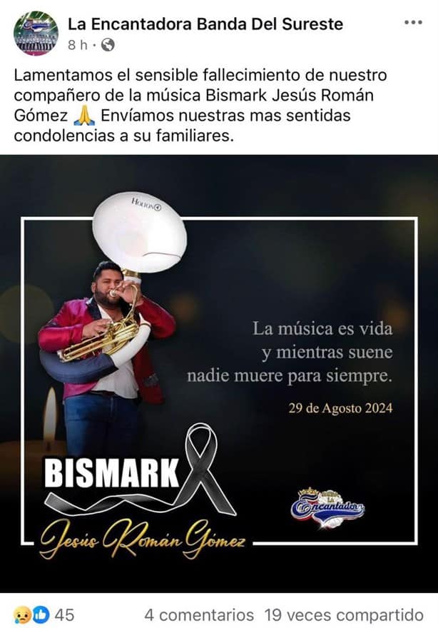 Músicos lamentan la muerte de Bismarck, vocalista de “La Única asesinado en Oluta | VIDEO