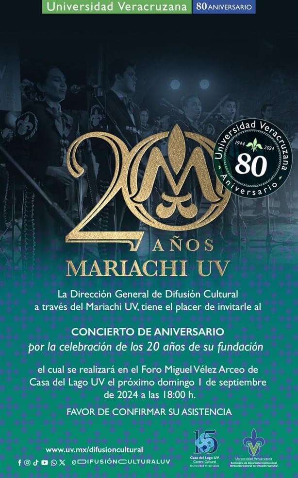 Mariachi de la UV celebrará su 20 aniversario con concierto gratuito