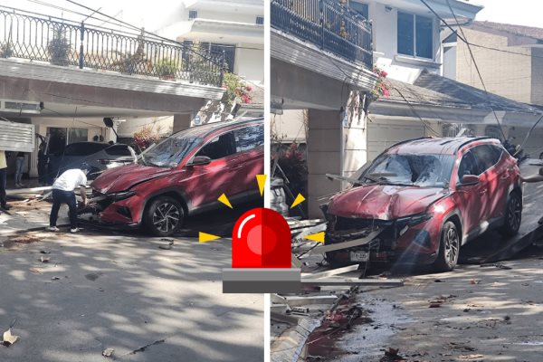 ¡Caos matutino! Camioneta choca contra un poste y portón de una casa en Las Animas, Xalapa