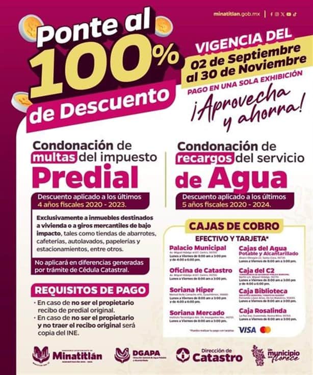 Ayuntamiento de Minatitlán lanza ofertas para regularizar impuesto predial y servicio de agua