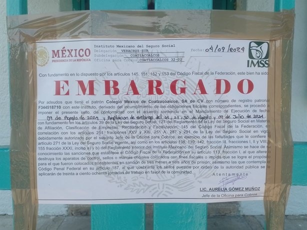 Embargan Colegio México en Coatzacoalcos por deuda millonaria al IMSS