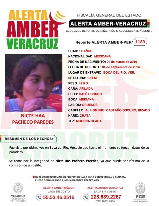 Emiten Alerta Amber para localizar a la adolescente Nicte-Haa Pacheco