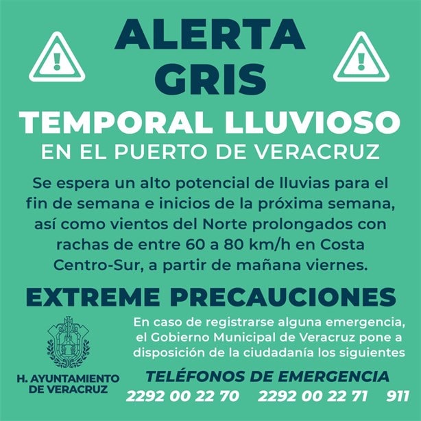 Alerta Gris por Temporal Lluvioso en el Puerto de Veracruz