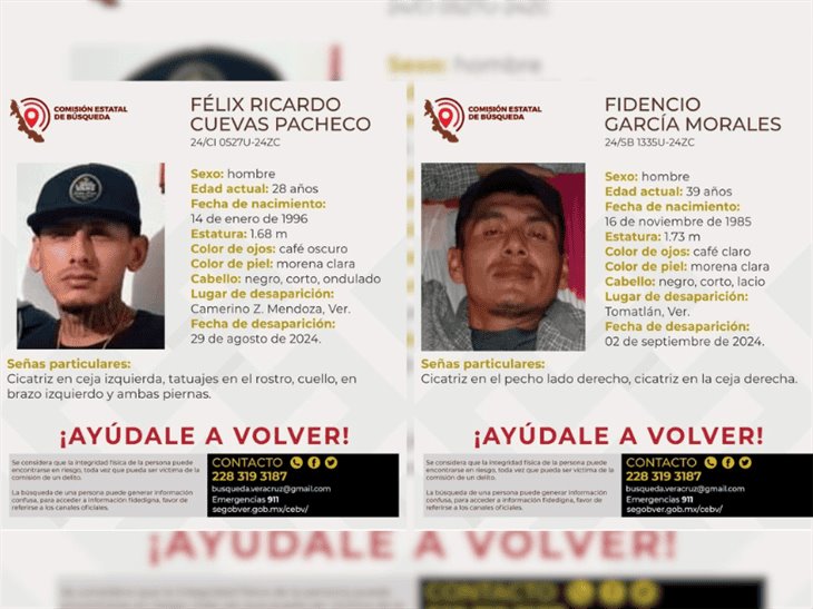 Se busca a Félix Ricardo y Fidencio García, están desaparecidos en la zona centro de Veracruz