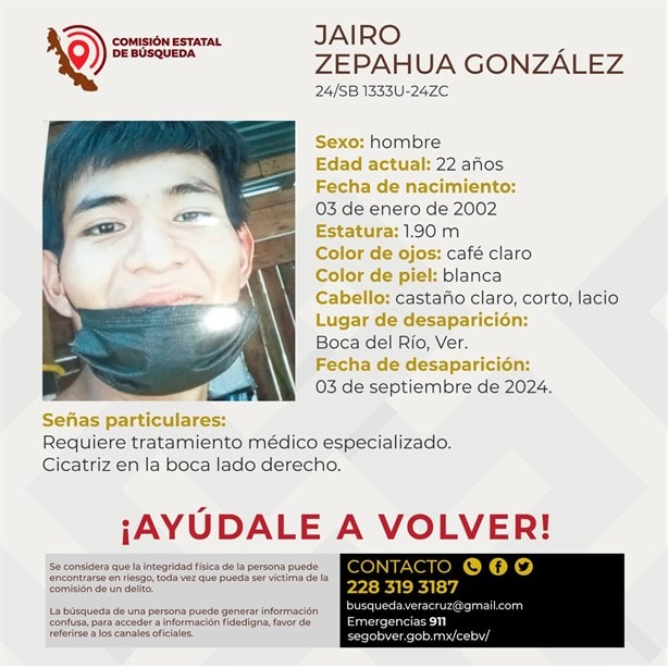 Jairo Zepahua salió de su casa en Boca del Río, pero ya no volvió; su familia lo busca