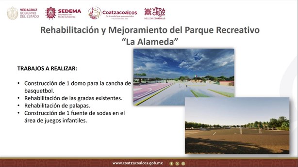 Estas son las mejoras que recibirá el parque recreativo La Alameda en Coatzacoalcos