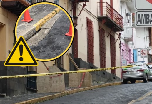 Cierran calle Revolución en Xalapa; hay socavón y daños en vivienda