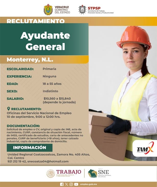 SNEVER: Realizarán reclutamiento en Coatzacoalcos para vacante en Monterrey | Requisitos