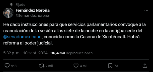 Reforma Judicial: Senado reanuda sesión en Casona de Xicoténcatl a las 19 horas